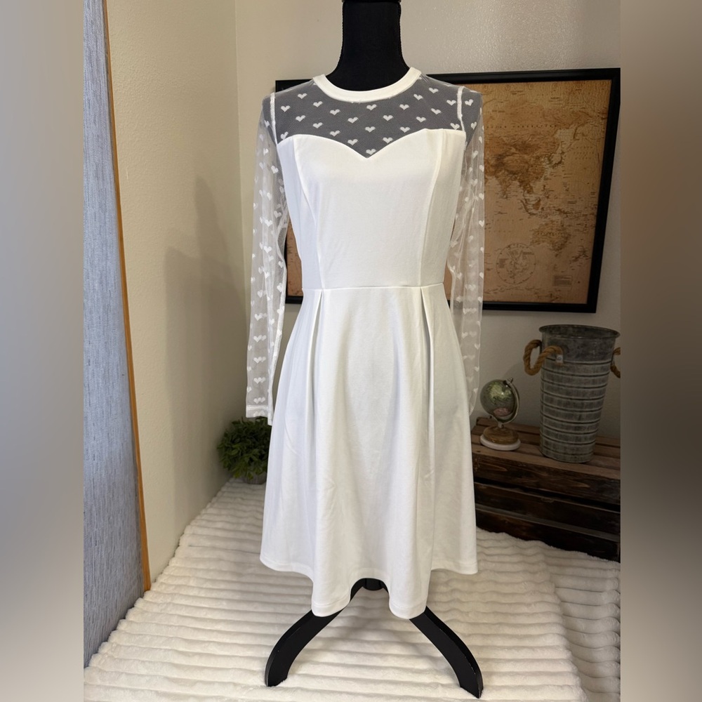 Allegra K white dress with mesh hearts size small